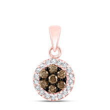  10k Rose Gold Womens Round Brown Diamond Cluster Pendant 3/8 Cttw