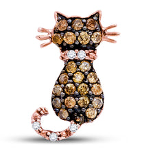  10k Rose Gold Womens Round Brown Diamond Cat Animal Pendant 1/3 Cttw