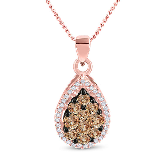 10k Rose Gold Womens Round Brown Diamond Teardrop Pendant 3/4 Cttw