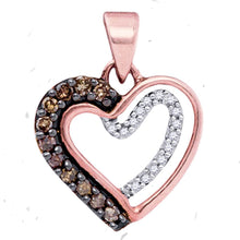  10k Rose Gold Womens Round Brown Diamond Heart Pendant 1/5 Cttw