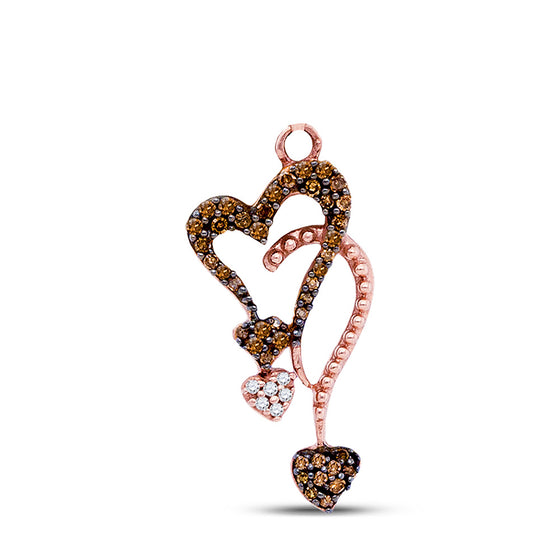 10k Rose Gold Womens Round Red Color Enhanced Diamond Heart Pendant 1/5 Cttw