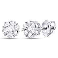  14k White Gold Womens Round Diamond Flower Cluster Earrings 1/2 Cttw