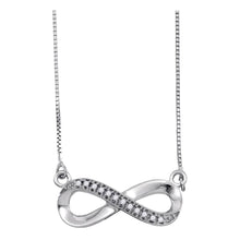  10k White Gold Womens Round Diamond Infinity Pendant Necklace 1/20 Cttw