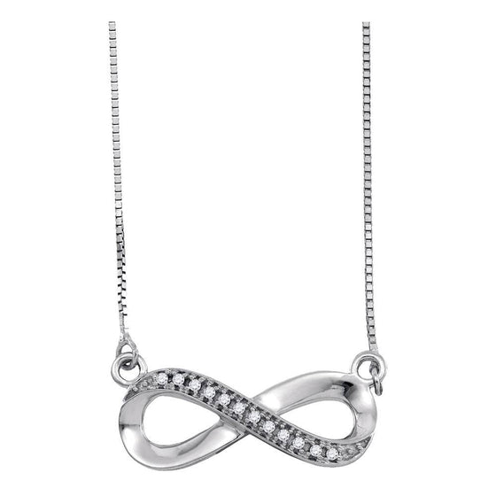 10k White Gold Womens Round Diamond Infinity Pendant Necklace 1/20 Cttw