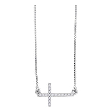  10k White Gold Womens Round Diamond Cross Pendant Necklace Chain 1/10 Cttw