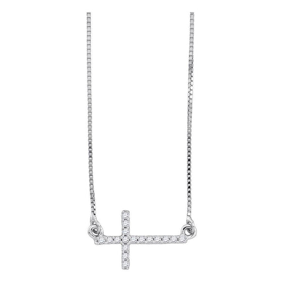 10k White Gold Womens Round Diamond Cross Pendant Necklace Chain 1/10 Cttw