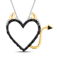  10k White Gold Womens Round Black Color Enhanced Diamond Heart Pendant 1/20 Cttw