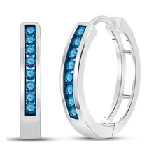  14k White Gold Womens Round Blue Color Enhanced Diamond Hoop Earrings 1/2 Cttw