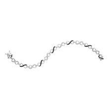  Sterling Silver Womens Round Black Color Enhanced Diamond Infinity Bracelet 1/3 Cttw
