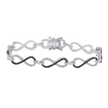  Sterling Silver Womens Round Black Color Enhanced Diamond Infinity Bracelet 1/2 Cttw