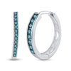 10k White Gold Womens Round Blue Color Enhanced Diamond Hoop Earrings 1/4 Cttw