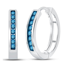  10k White Gold Womens Round Blue Color Enhanced Diamond Hoop Earrings 1/2 Cttw