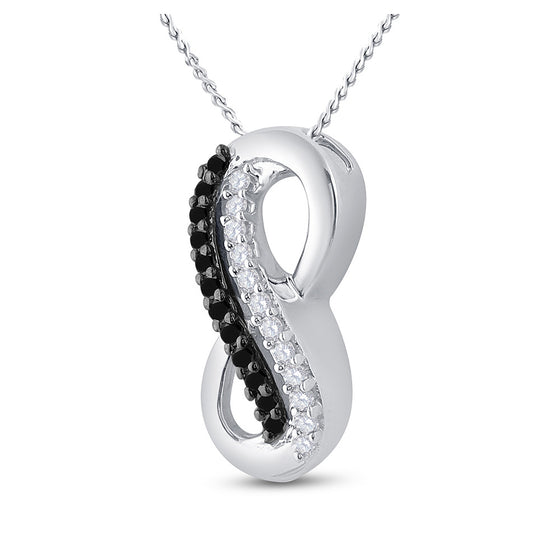 10k White Gold Womens Round Black Color Enhanced Diamond Infinity Pendant 1/10 Cttw
