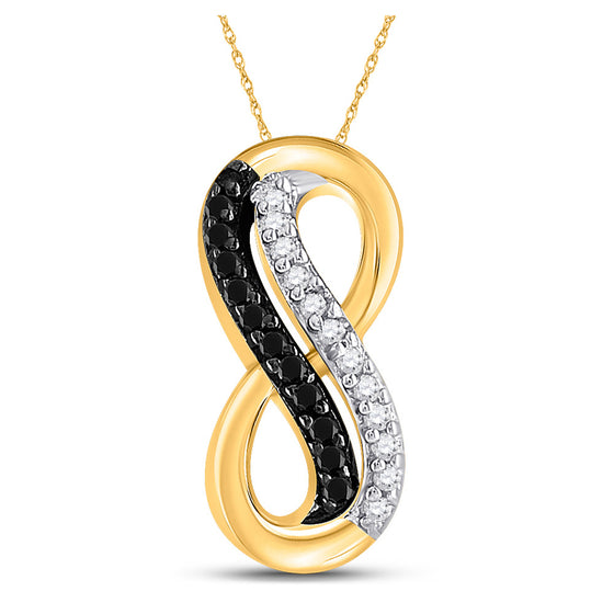 10k Yellow Gold Womens Round Black Color Enhanced Diamond Infinity Pendant 1/10 Cttw