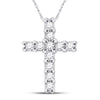 10k White Gold Womens Round Diamond Cross Pendant 1/10 Cttw