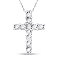  10k White Gold Womens Round Diamond Cross Pendant 1/10 Cttw