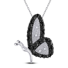  10k White Gold Womens Round Black Color Enhanced Diamond Butterfly Bug Pendant 1/4 Cttw