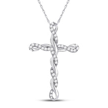  10k White Gold Womens Round Diamond Twist Cross Pendant 1/4 Cttw