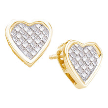  14k Yellow Gold Womens Princess Diamond Cluster Heart Stud Earrings 1/2 Cttw