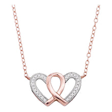  10k Rose Gold Womens Round Diamond Double Heart Awareness Ribbon Pendant Necklace 1/10 Cttw