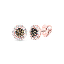  10k Rose Gold Womens Round Brown Diamond Flower Cluster Earrings 1/4 Cttw