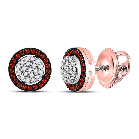 10k Rose Gold Womens Round Red Color Enhanced Diamond Cluster Earrings 1/5 Cttw