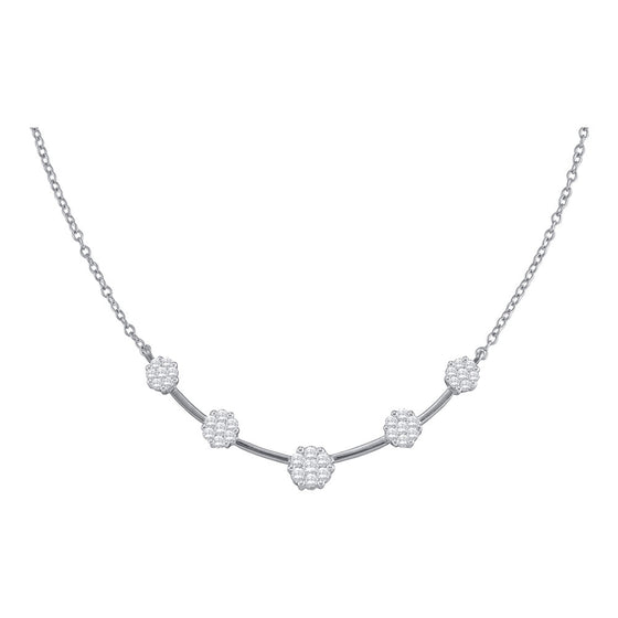 14k White Gold Womens Round Diamond Cluster Necklace 1 Cttw