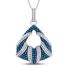  10k White Gold Womens Round Blue Color Enhanced Diamond Fashion Pendant 1/3 Cttw