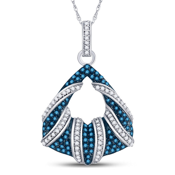 10k White Gold Womens Round Blue Color Enhanced Diamond Fashion Pendant 1/3 Cttw