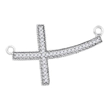  Sterling Silver Womens Round Diamond Curved Sideways Cross Pendant Necklace 1/6 Cttw