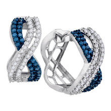  10k White Gold Womens Round Blue Color Enhanced Diamond Hoop Earrings 1 Cttw