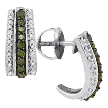  10k White Gold Womens Round Green Color Enhanced Diamond Half J Hoop Earrings 1/3 Cttw