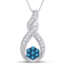  10k White Gold Womens Round Blue Color Enhanced Diamond Cradled Cluster Pendant 1/4 Cttw