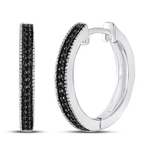  10k White Gold Womens Round Black Color Enhanced Diamond Hoop Earrings 1/10 Cttw