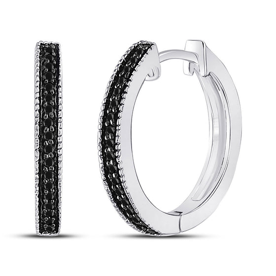 10k White Gold Womens Round Black Color Enhanced Diamond Hoop Earrings 1/10 Cttw