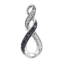  10k White Gold Womens Round Black Color Enhanced Diamond Vertical Infinity Pendant 1/12 Cttw
