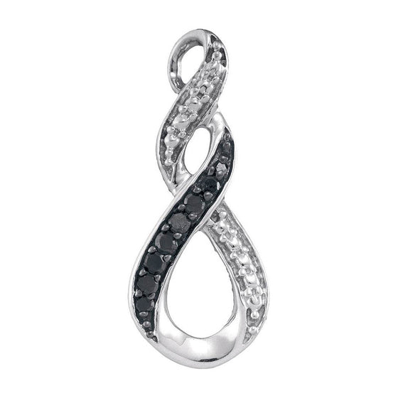10k White Gold Womens Round Black Color Enhanced Diamond Vertical Infinity Pendant 1/12 Cttw