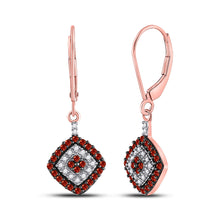  10k Rose Gold Womens Round Red Color Enhanced Diamond Square Dangle Earrings 1/2 Cttw