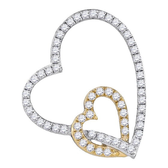 10k White Two-tone Gold Womens Round Diamond Double Linked Heart Pendant 1/3 Cttw