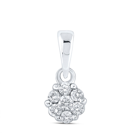 14k White Gold Womens Round Diamond Flower Cluster Pendant 1/10 Cttw