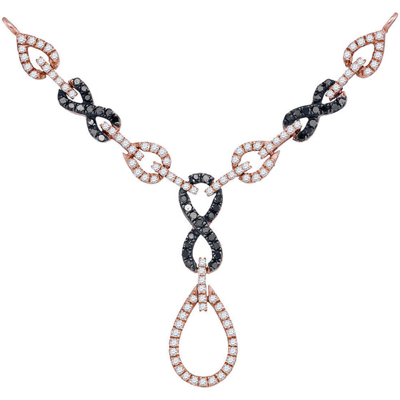 10k Rose Gold Womens Round Black Color Enhanced Diamond Fashion Necklace 3/4 Cttw