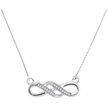  10k White Gold Womens Round Diamond Infinity Pendant Necklace 1/20 Cttw