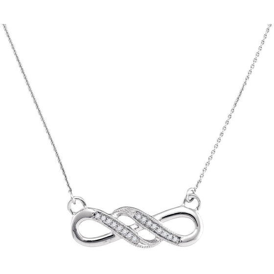 10k White Gold Womens Round Diamond Infinity Pendant Necklace 1/20 Cttw