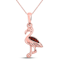  10k Rose Gold Womens Round Red Color Enhanced Diamond Flamingo Bird Animal Pendant .01 Cttw