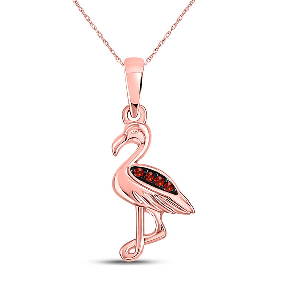 10k Rose Gold Womens Round Red Color Enhanced Diamond Flamingo Bird Animal Pendant .01 Cttw