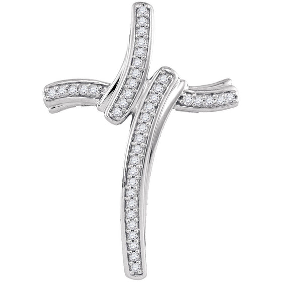 10k White Gold Womens Round Diamond Cross Pendant 1/8 Cttw