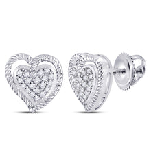 10k White Gold Womens Round Diamond Rope Heart Cluster Earrings 1/10 Cttw