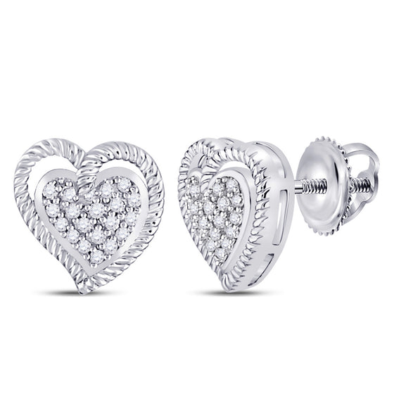 10k White Gold Womens Round Diamond Rope Heart Cluster Earrings 1/10 Cttw