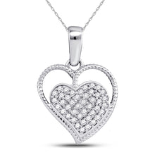  10k White Gold Womens Round Diamond Heart Pendant 1/10 Cttw