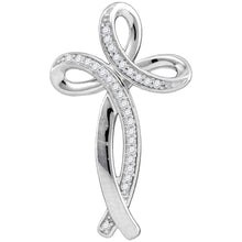  10k White Gold Womens Round Diamond Rounded Cross Pendant 1/10 Cttw